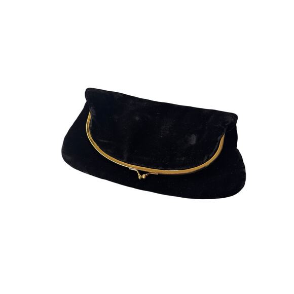 VINTAGE Coblentz Black FOLDOVER Clutch Frame Kisslock Velvet Fully Lined Gold - Picture 2 of 11